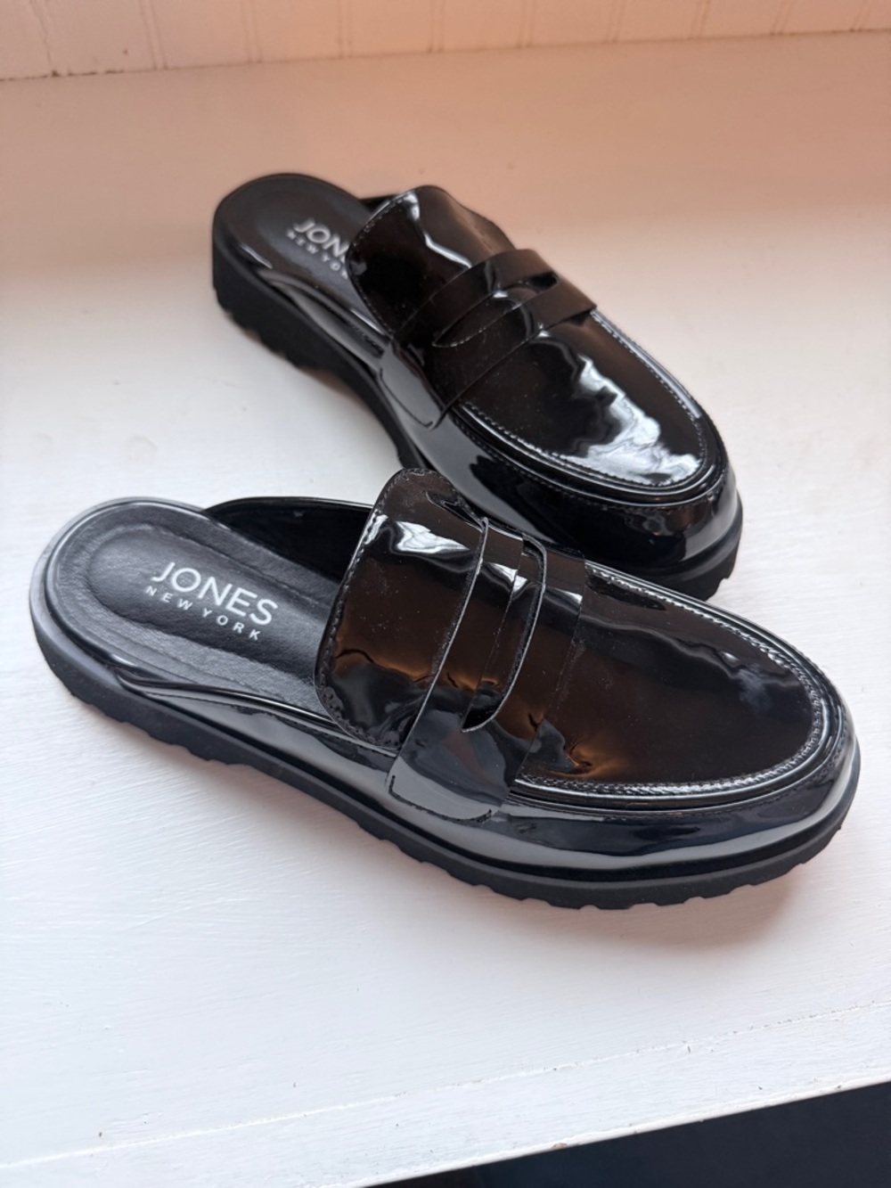 Jones New York Glossy Black Patent Mule Loafers